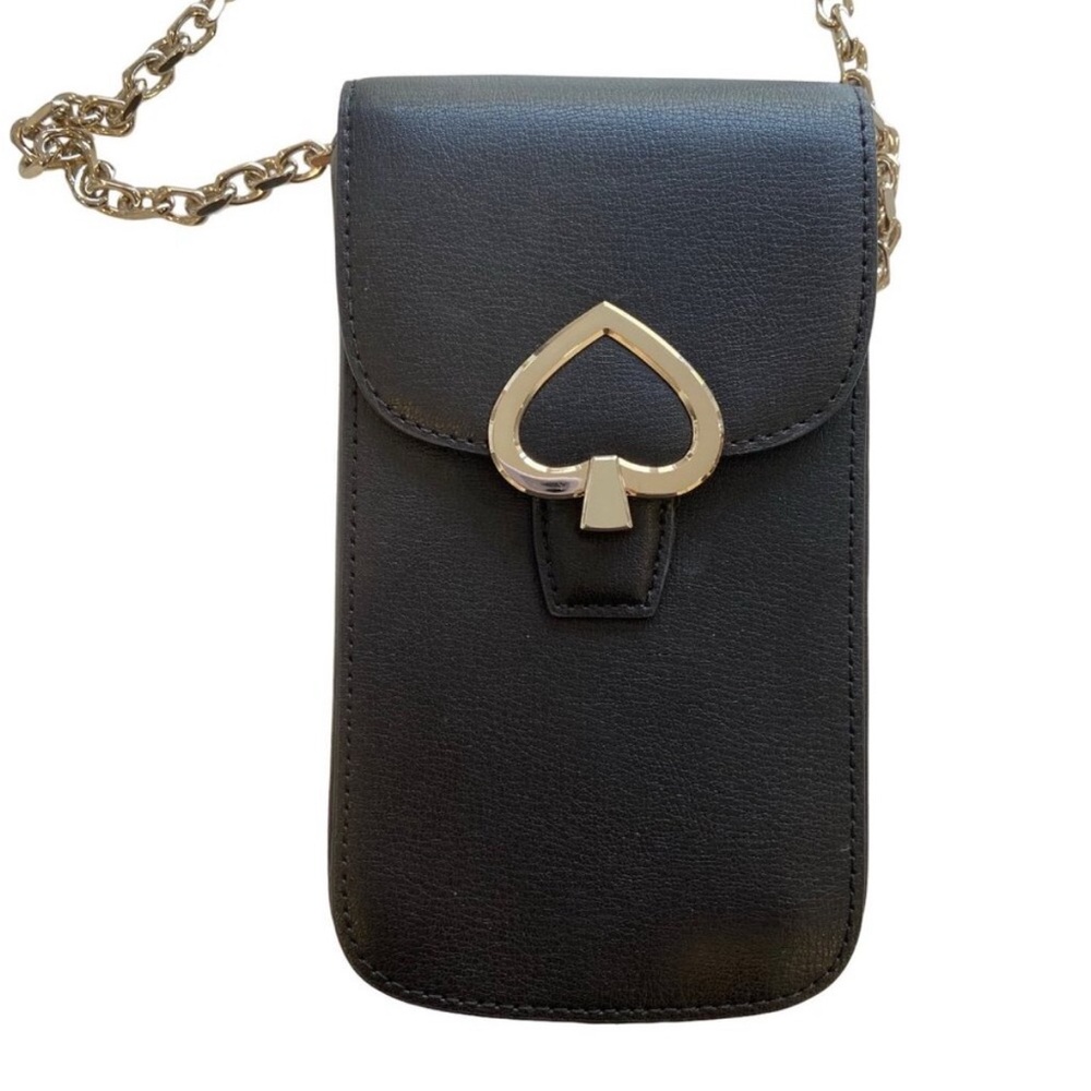 Kate Spade Black Leather mini Crossbody Bag With Chain Strap & Spade Clo…